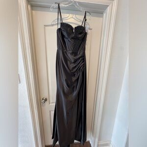 NWT Jovani Black Sweetheart Neck High Slit Dress 37530